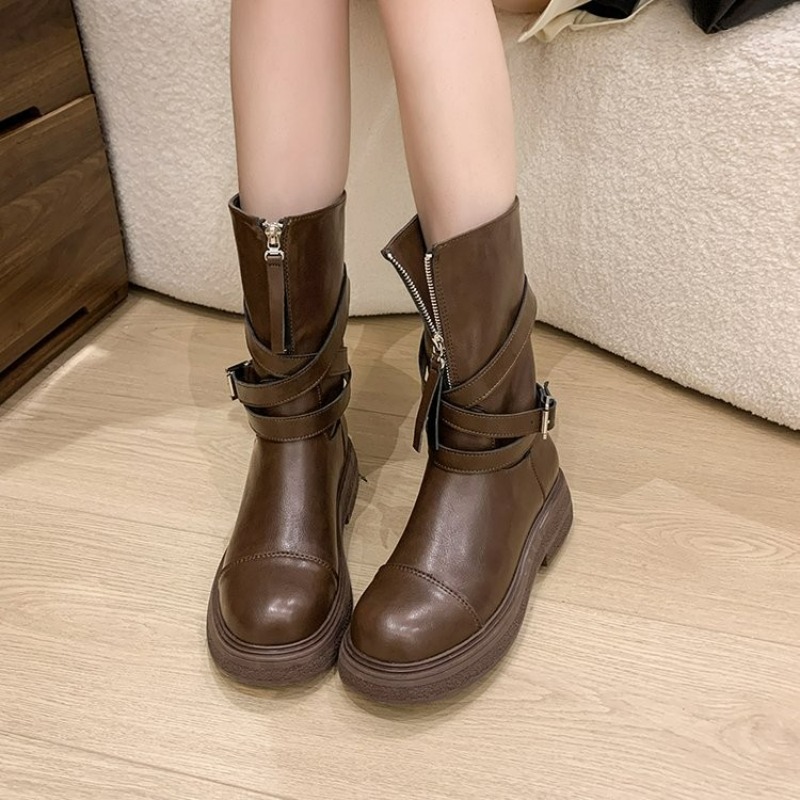 Vintage Fashion Ladies - Damskie długie buty rycerskie na grubym