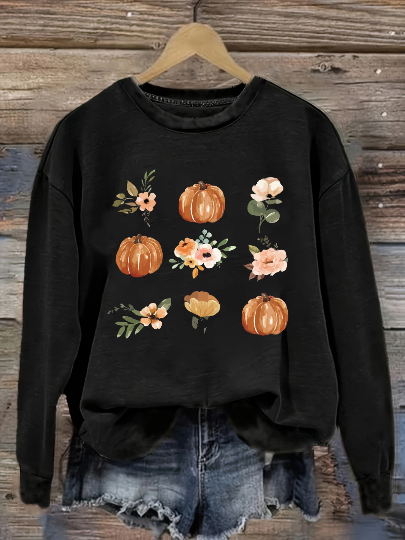 Printed Floral Shirt - Damska codzienna koszulka z długim rękawem