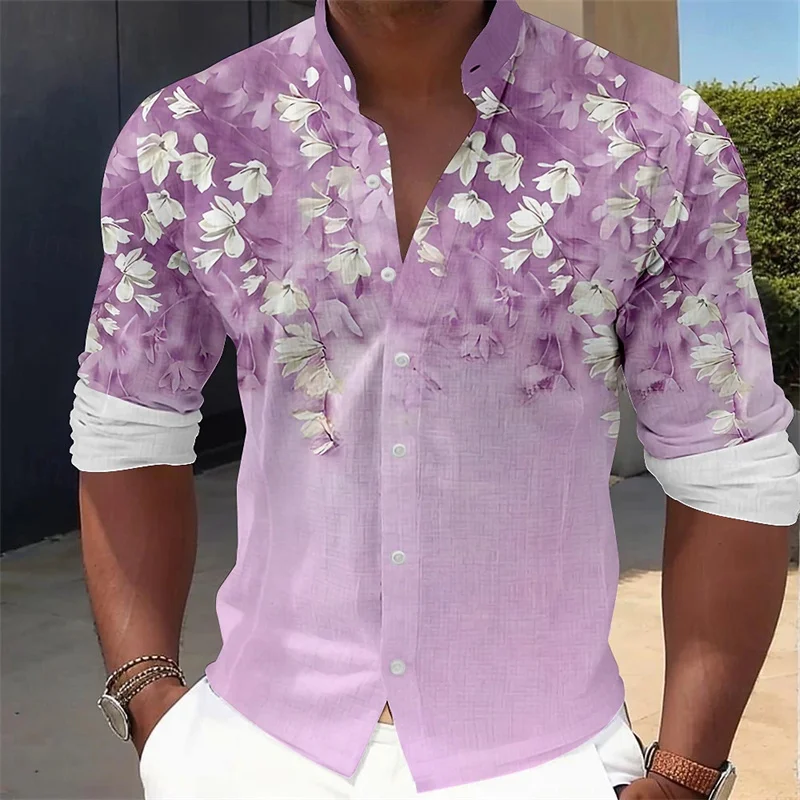 Printed Floral Shirt - Męska koszula z długim rękawem w
