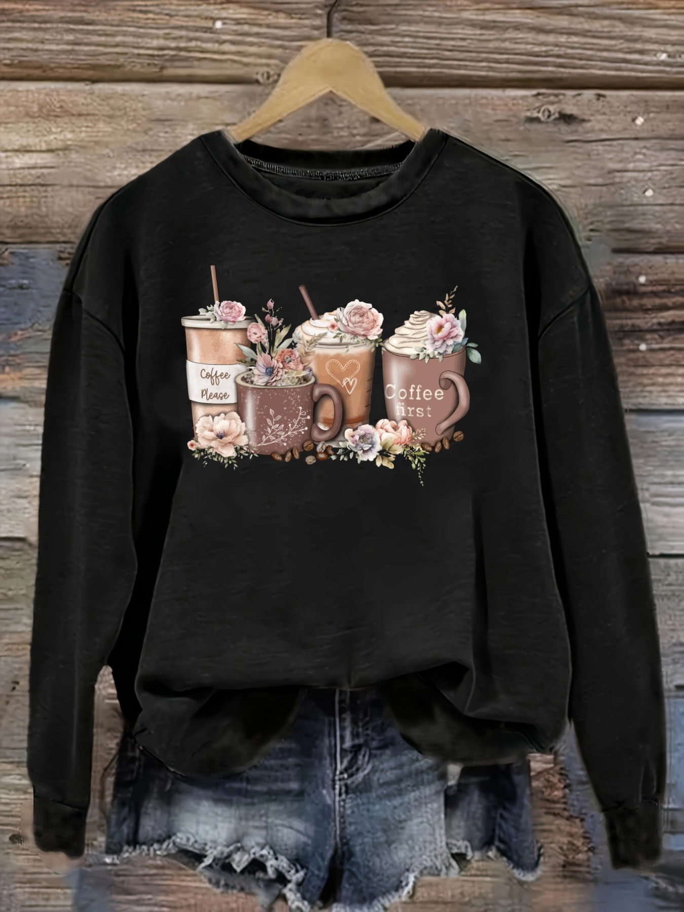 Printed Floral Shirt - Damska codzienna koszulka z długim rękawem