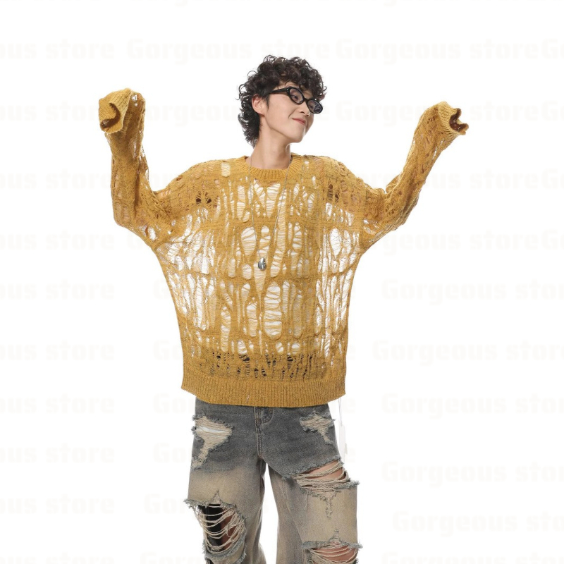 Vintage Fashion In Japan - Męski sweter vintage z dziurami i
