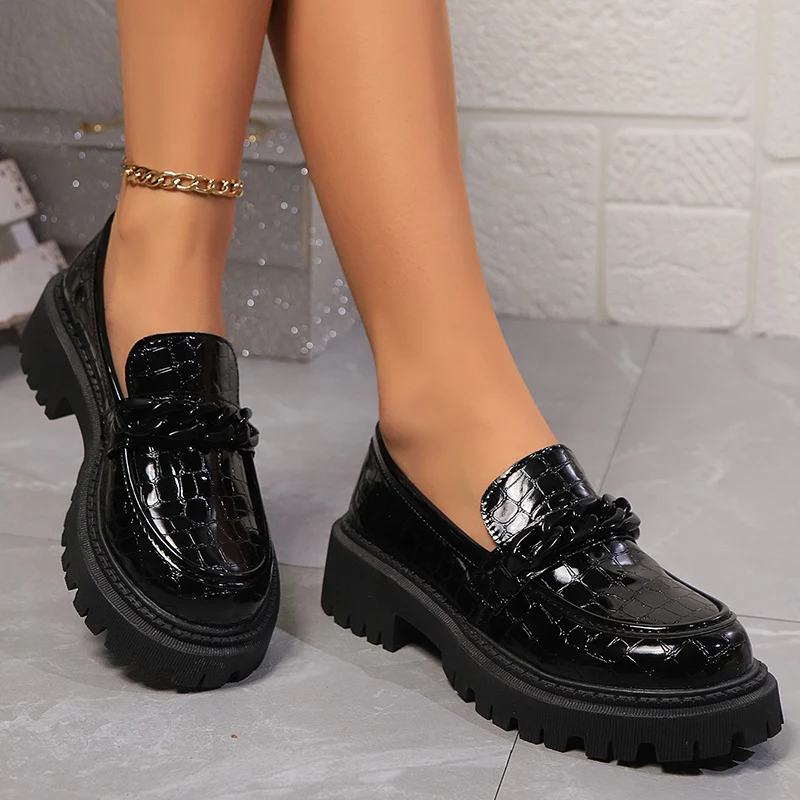 Vintage Fashion Ladies - Platforma Chunky Square Heel Loafers Women