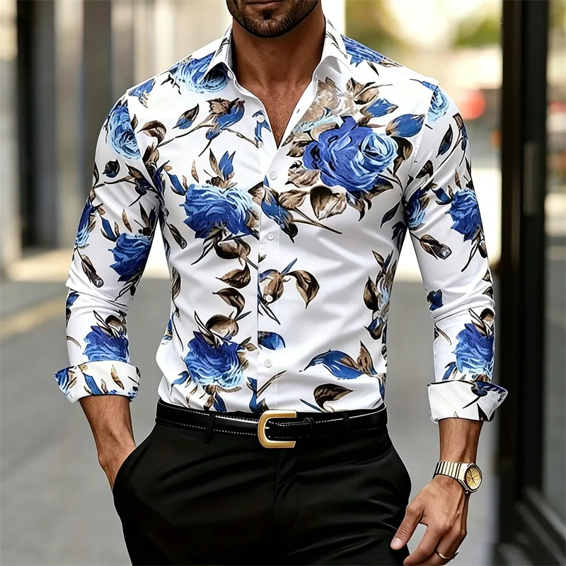 Printed Floral Shirt - Męska koszula z długim rękawem i