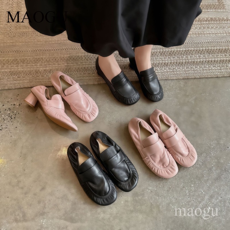 Vintage Fashion Ladies - Miękkie skórzane mokasyny damskie z plisami,