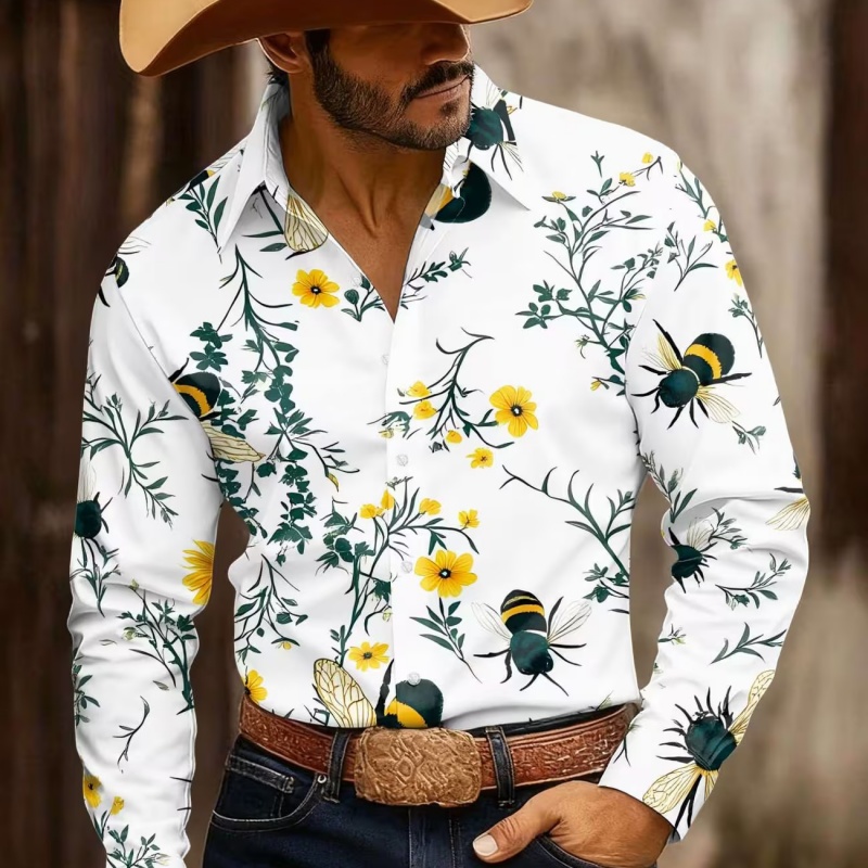 Printed Floral Shirt - Męska koszula z długim rękawem w
