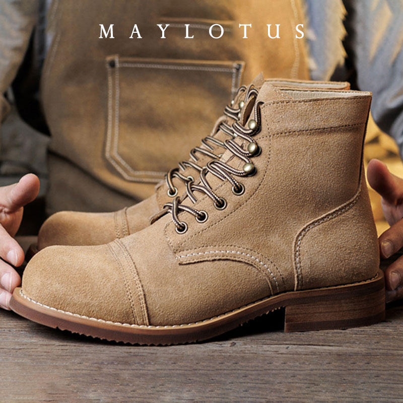 Vintage Old Fashion - Zamszowe buty motocyklowe z konstrukcją Goodyear-Welted,