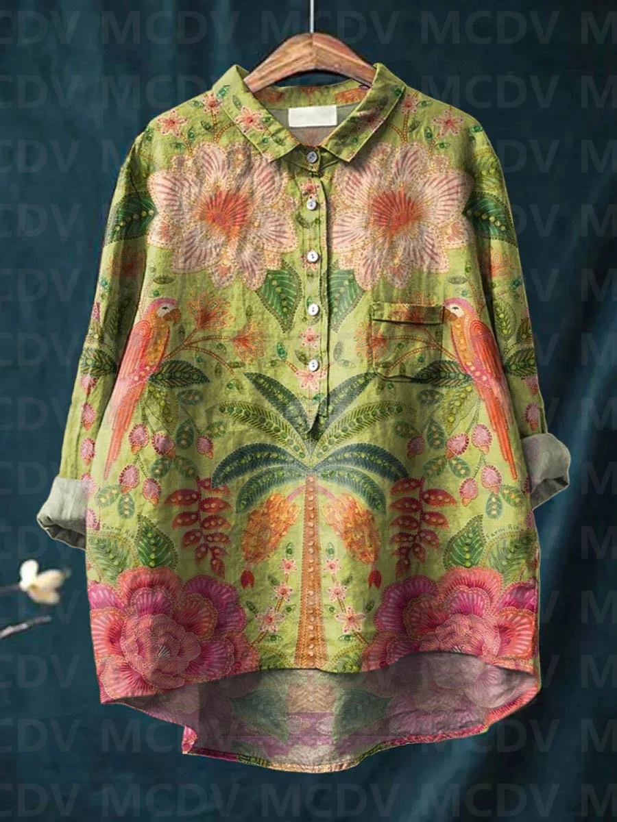 Damska koszula z lnu w stylu v – Printed Floral Shirt recenzja i cena