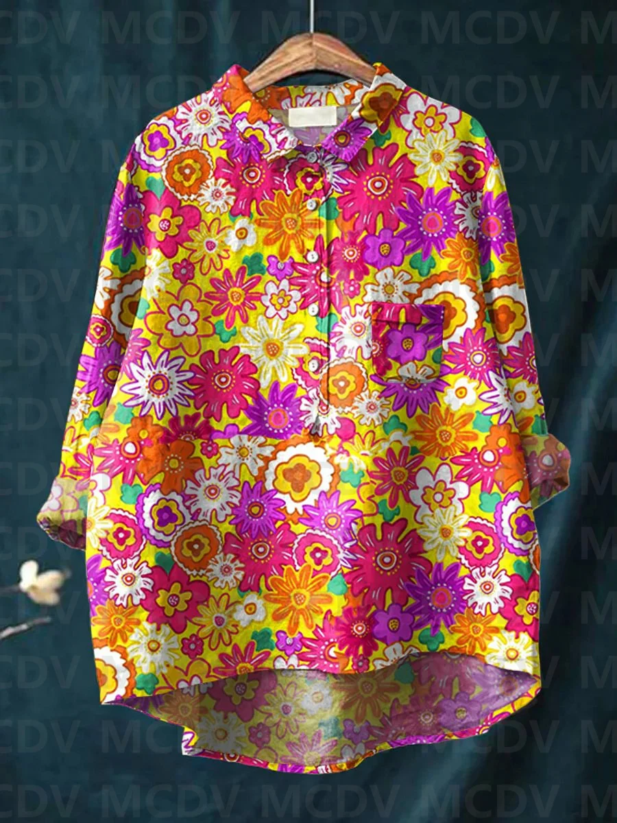 Damska koszula z lnu w stylu v – Printed Floral Shirt recenzja i cena