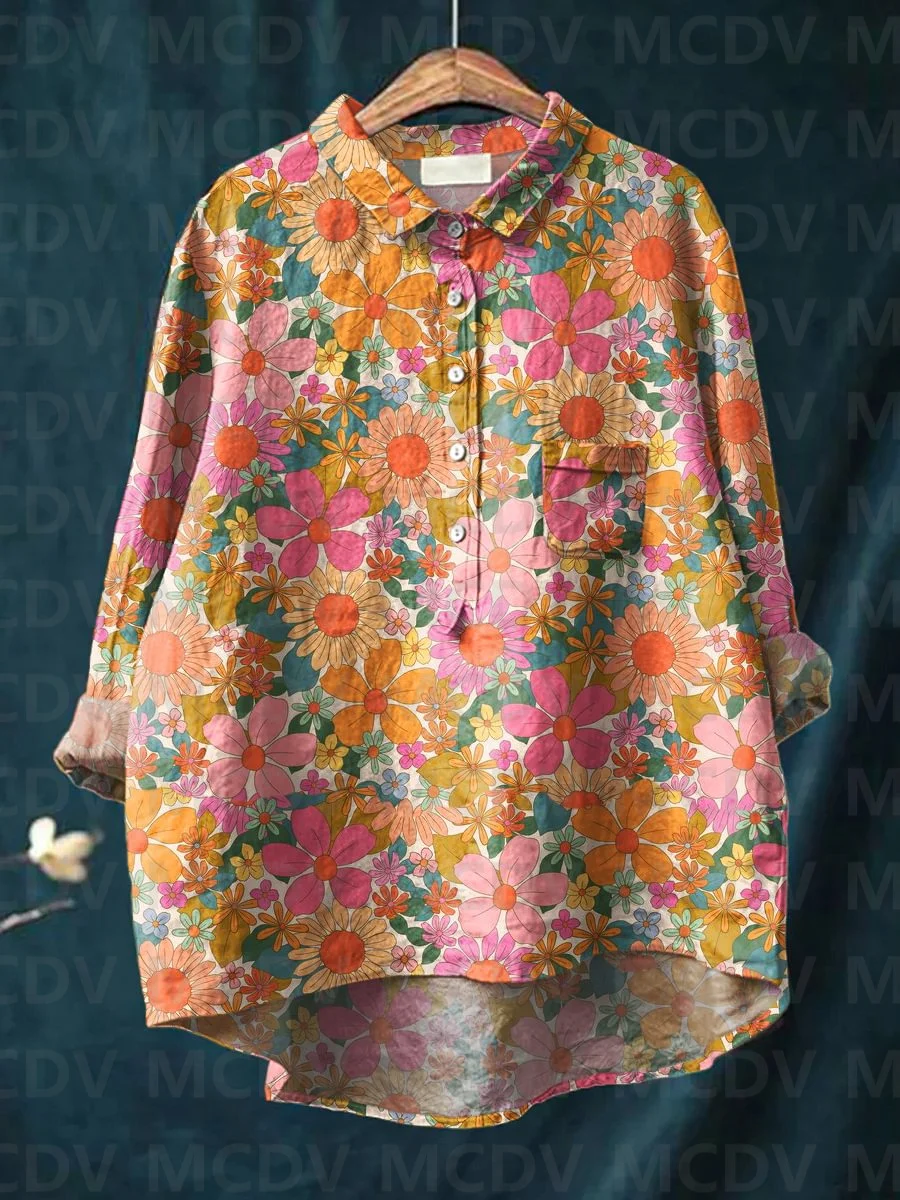 Damska koszula z lnu w stylu v – Printed Floral Shirt recenzja i cena